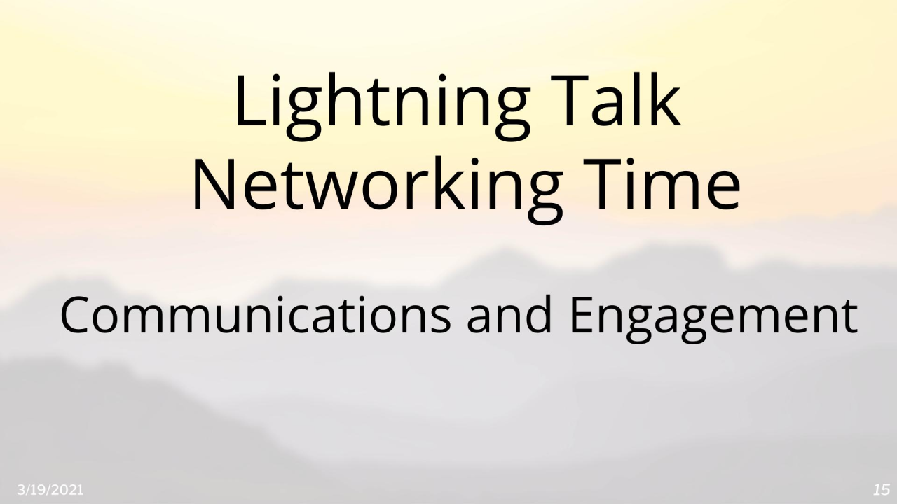 Lightning Talk Networking Time: Room - Communications and Engagement