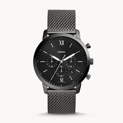 Neutra chronograph watch in anthracite Milanese stainless steel mesh