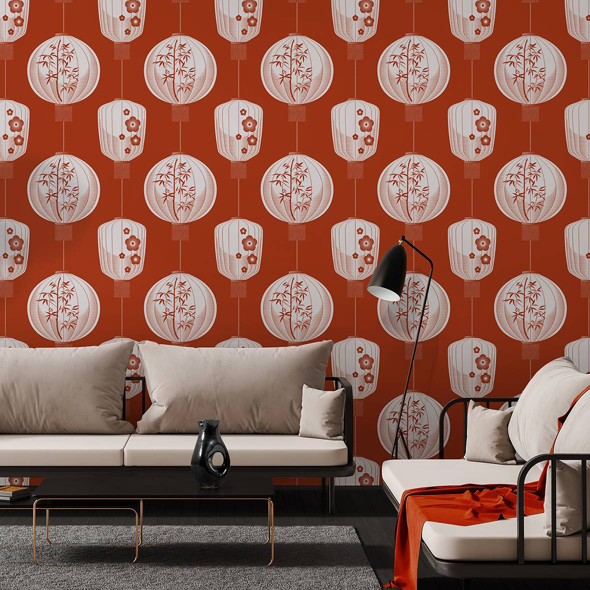 Lucky Lantern Wallpaper - Harvest Orange