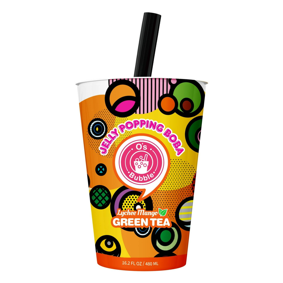 Jelly Popping Boba Cup - Lychee Mango/ Strawberry Peach + Green Tea with Jelly Popping Boba