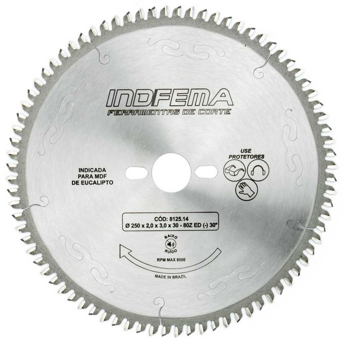 Serra Circular Baixo Ruído Ø250 x 80 Dentes ED -30º para MDF Eucalipto- Cód. 8125.14
