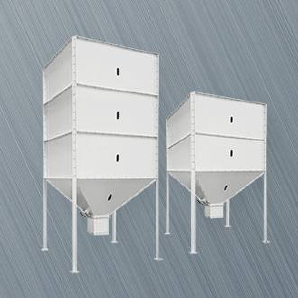 Silos externos ou internos, padronizados.