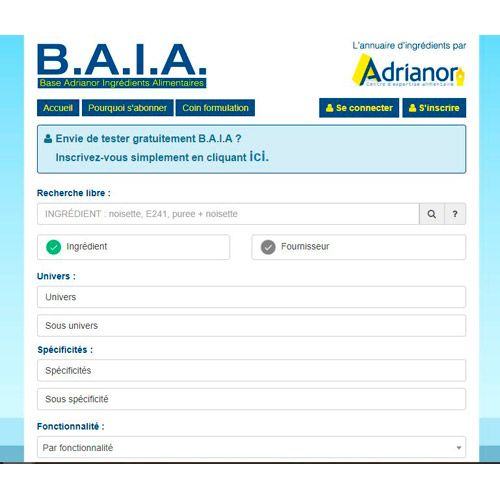 BAIA - Base Adrianor Ingrédient Alimentaire