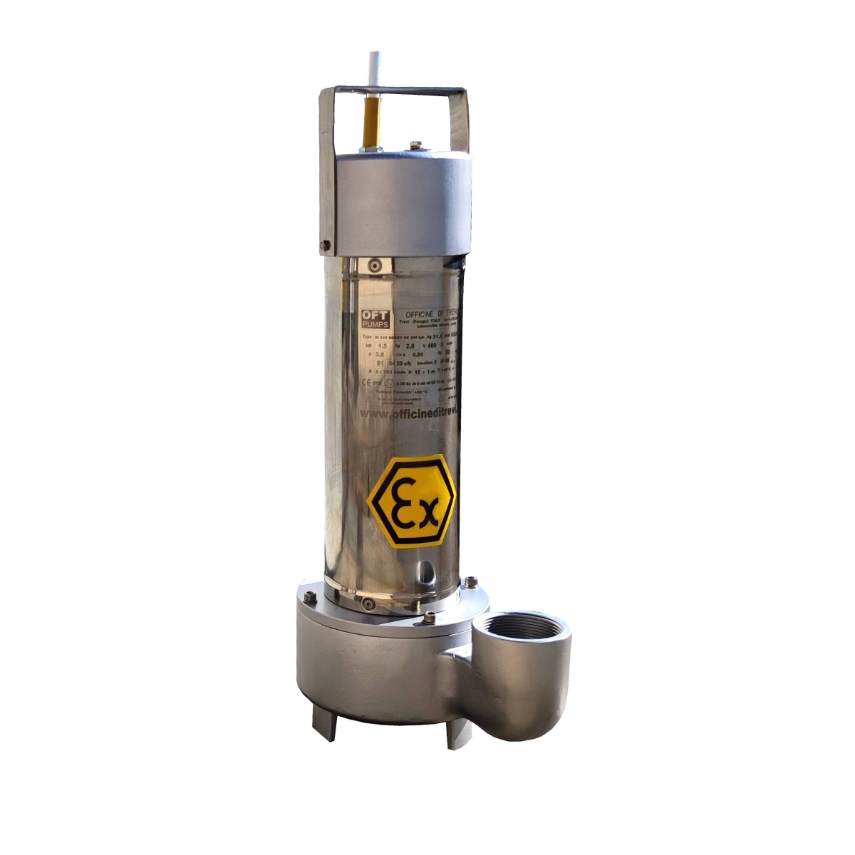 Elettropompa da drenaggio in AISI316, disponibile in versione ATEX e in versione non certificata per temperature fino a 80°C