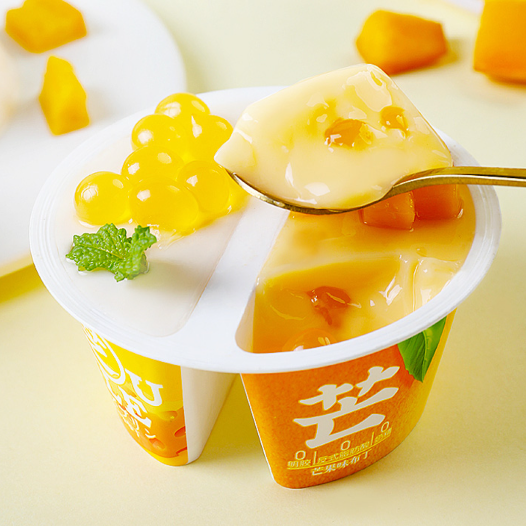 Bubble cheese pudding with mango flavor