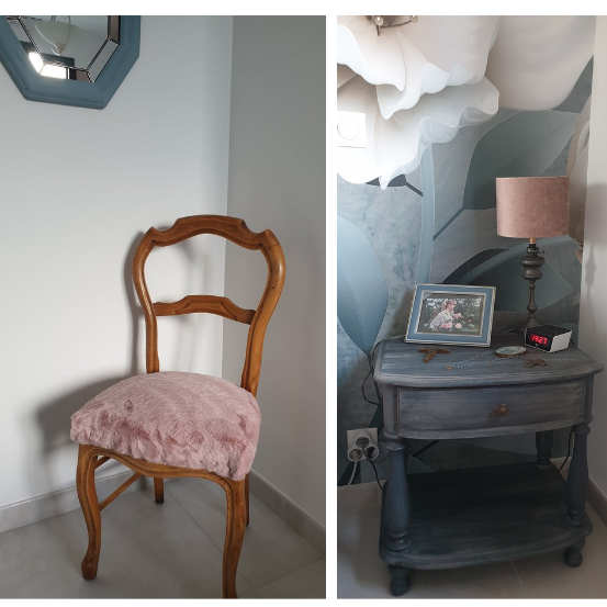 Peinture naturelle sur mobilier, tapisserie traditionnelle de siège, abat-jour