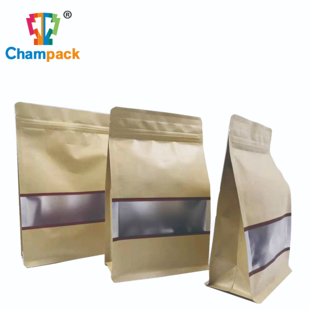 eight side sealing kraft paper bag with window and zipper
