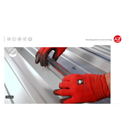 Assembly: K2 MicroRail system for corrugated and trapezoidal sheet metal plus sandwich panels