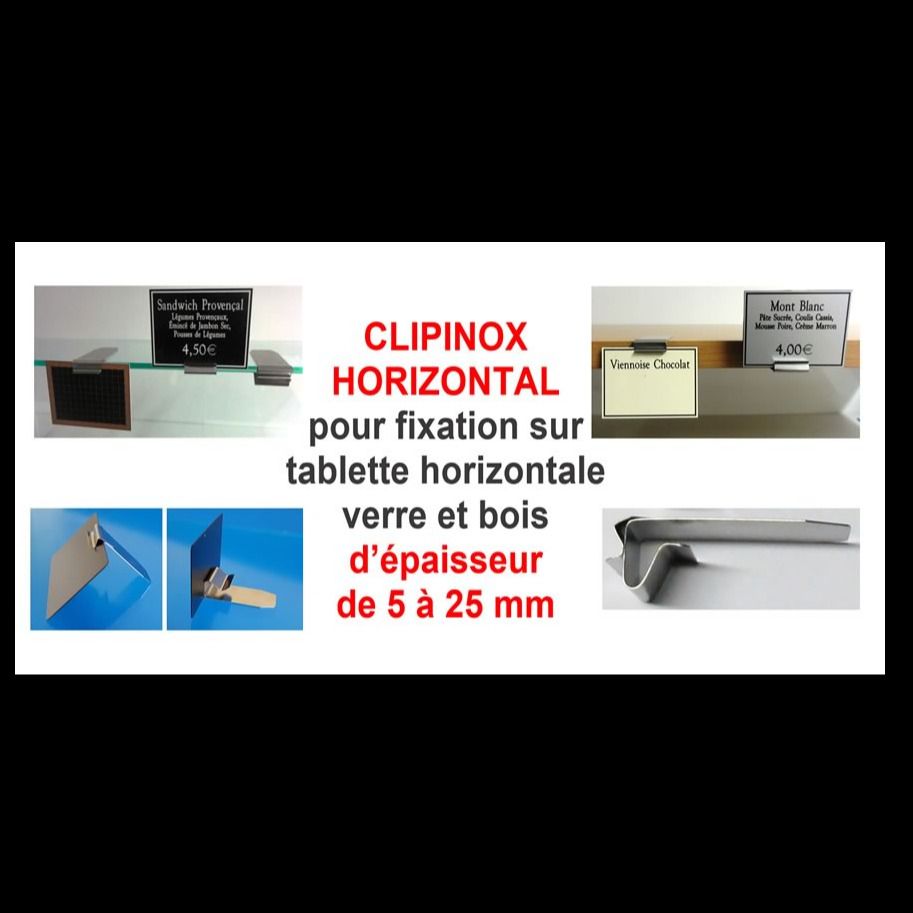 CLIPINOX HORIZONTAL - porte étiquettes pour tablette verre