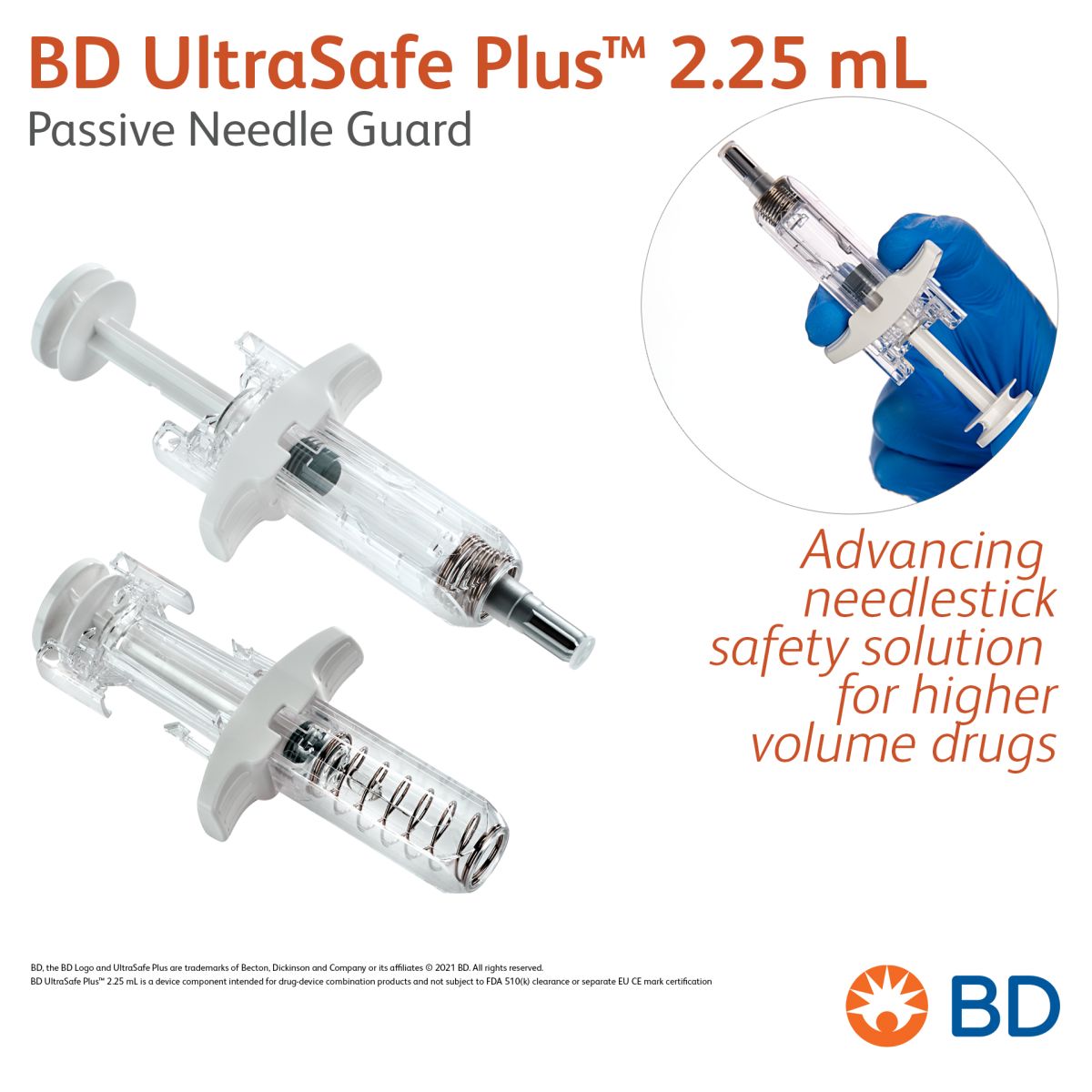 BD UltraSafe Plus(TM) 2.25 mL Passive Needle Guard - Advancing needlestick safety solution for higher volume drugs