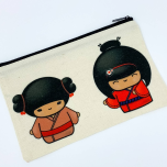 Japanese Kokeshi Doll Cosmetic Bag - Reds