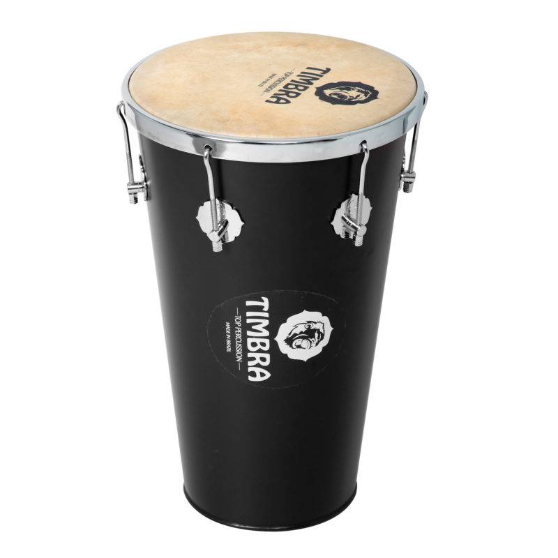 TAN-TAN CÔNICO DE 12”X55 CM PRETO FOSCO ARO CROMADO E PELE ANIMAL