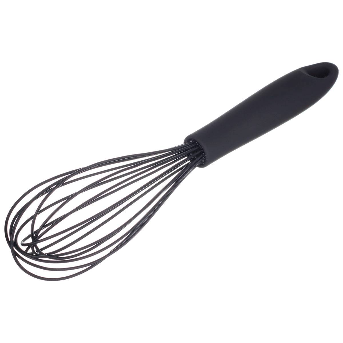 Batedor Manual Fio Silicone C/ Cabo Em Pp Preto 30cm