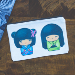 Blue Green Kokeshi Doll Cosmetic Bag