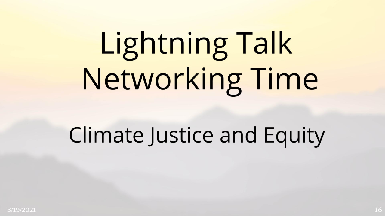 Lightning Talk Networking Time: Room - Climate Justice and Equity