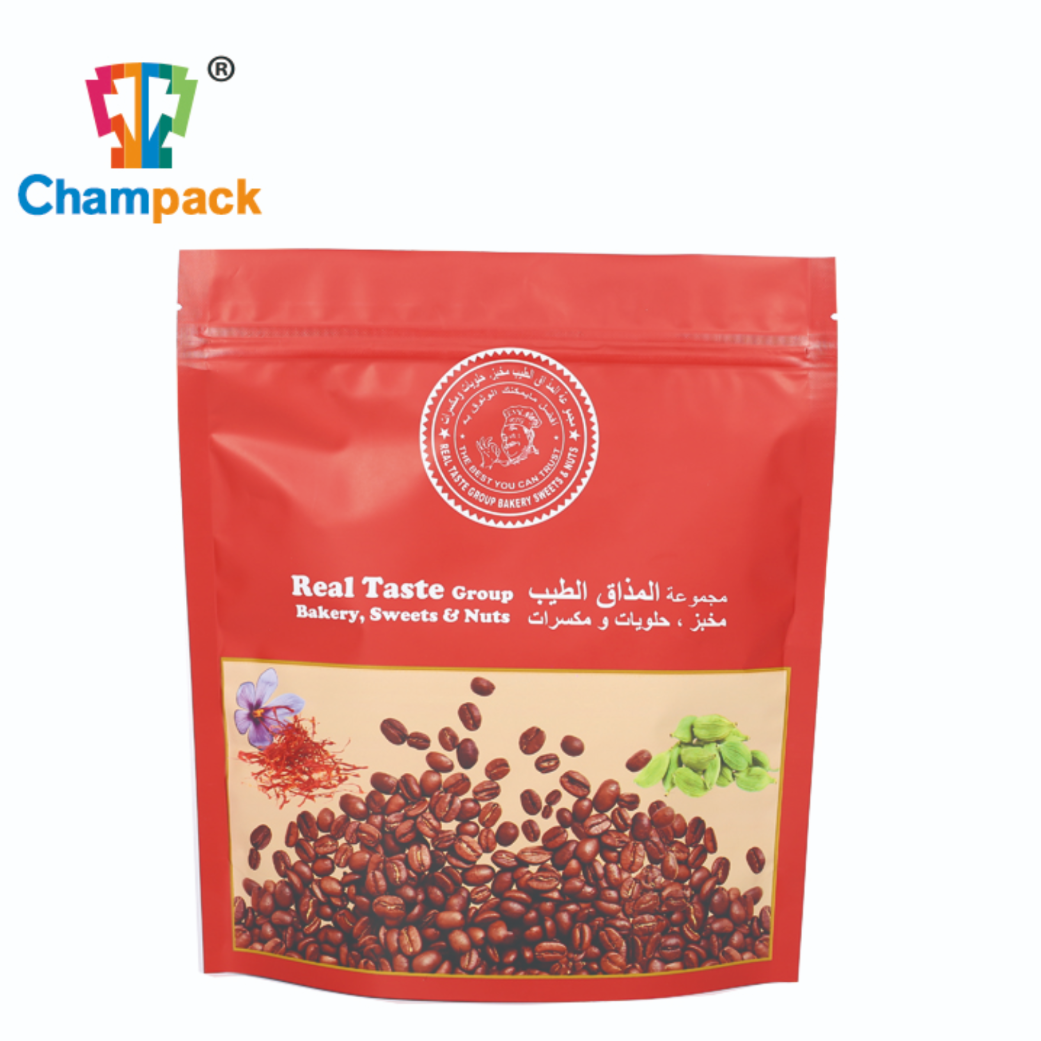 Metallic Laminated Plastic Film Zipper Lock Standing Up Pouch For Packing Sweet Nuts/ Beans