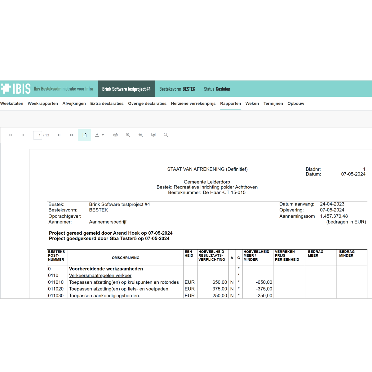 Ibis Besteksadministratie voor Infra