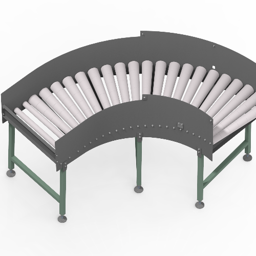 Convoyeur courbe à rouleaux motorisés 90° sans longueur droite