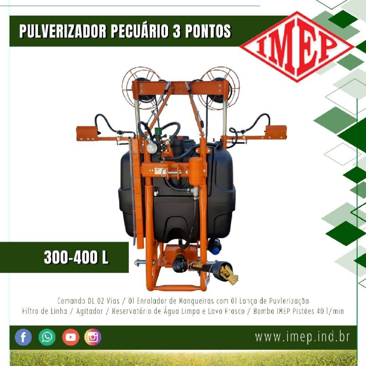 Pulverizador Pecuário IMEP IPEC 300-400 litros Acoplado