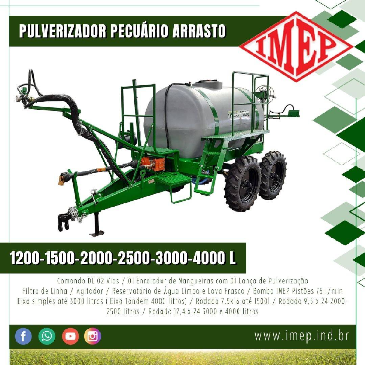 Pulverizador Pecuário IMEP IPEC 1200-4000 litros Arrasto