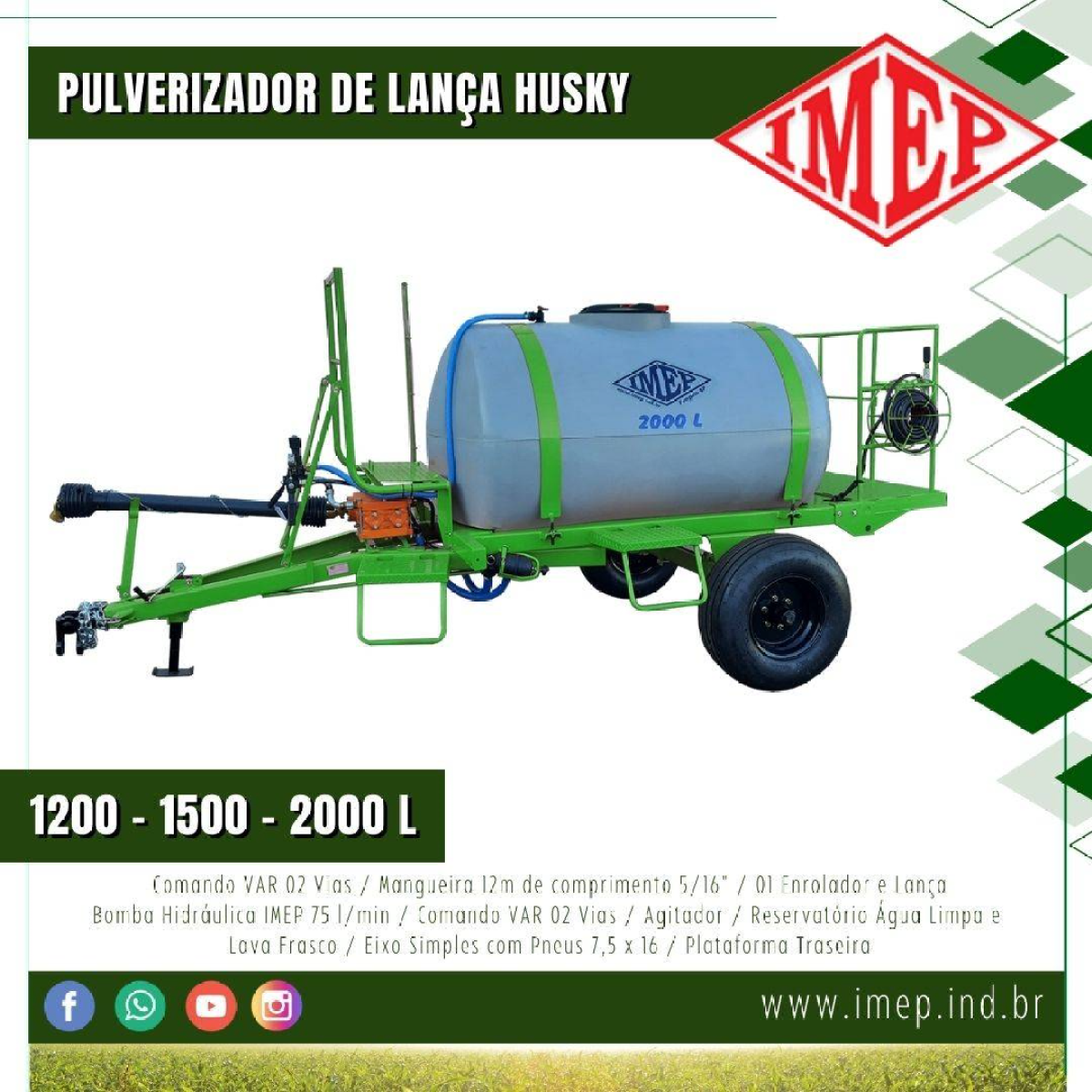 Pulverizador de Lança/Pistola IMEP HUsky 1200-1500-2000 l Arrasto