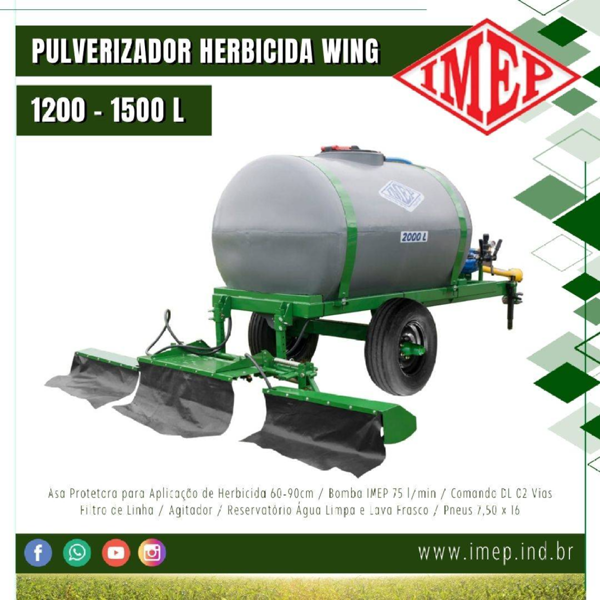 Pulverizador Herbicida IMEP WING 1200-1500 litros Arrasto