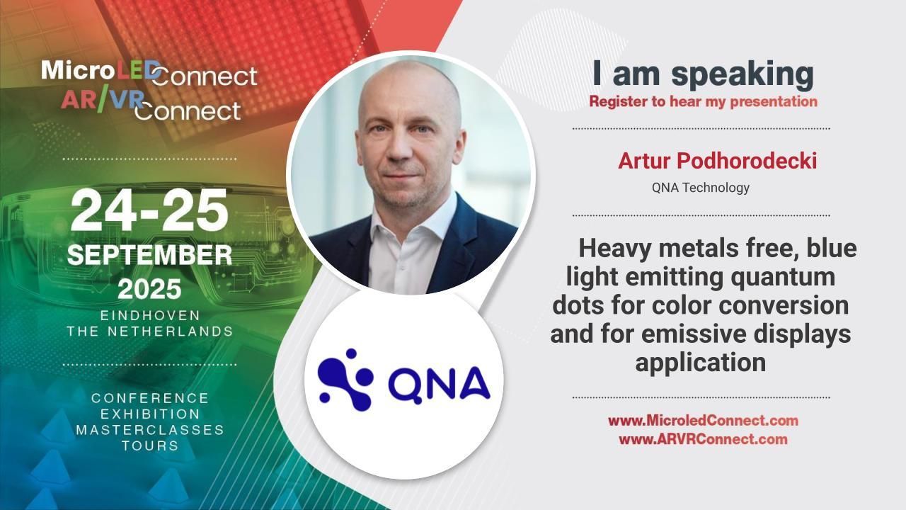 QNA Technology - Heavy metals free, blue light emitting quantum dots for color conversion and for emissive displays application