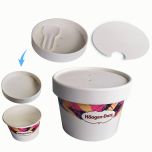 Paper ice cream cups and lids with in-packed spoons
