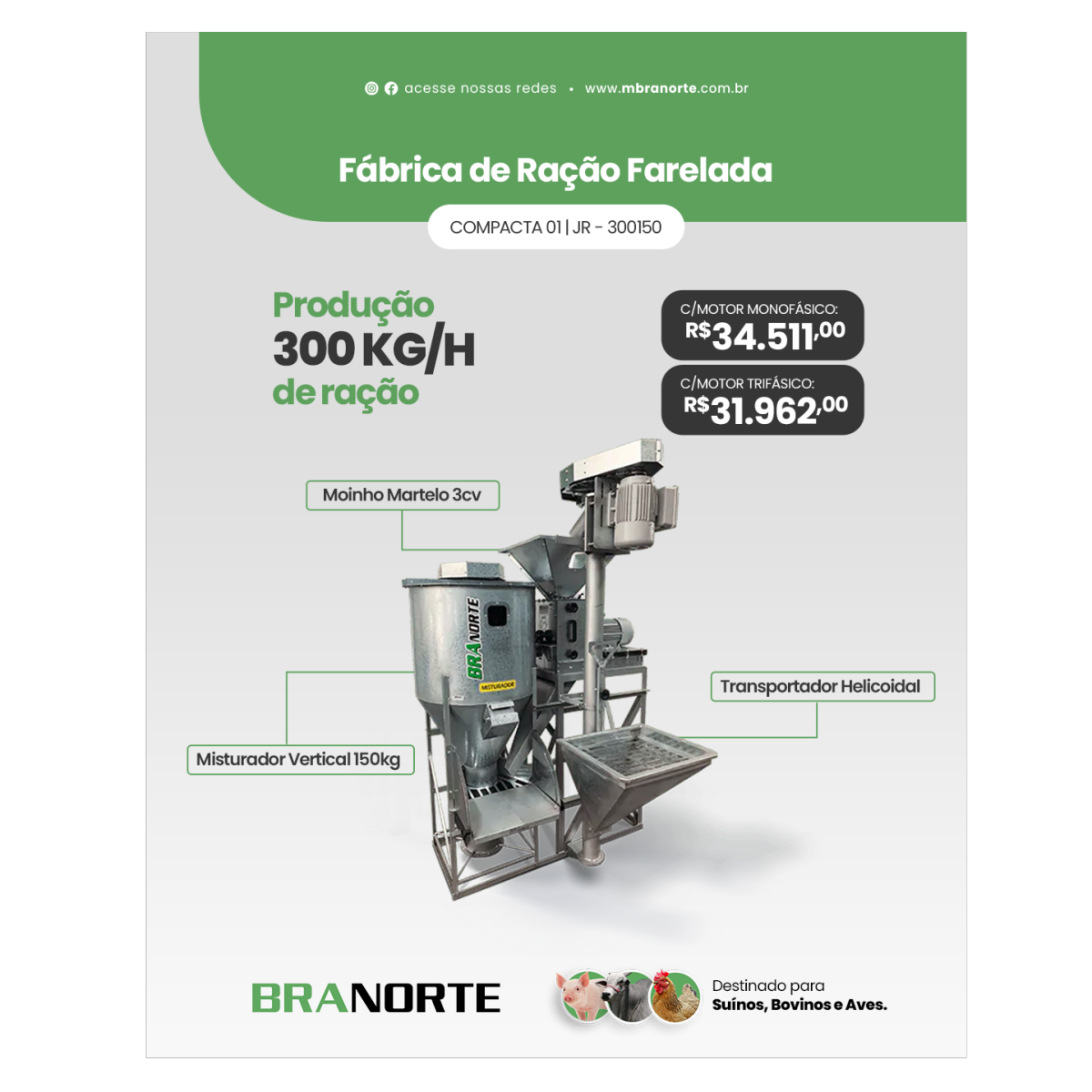 300kg/h | Mini Fábrica de Ração JR