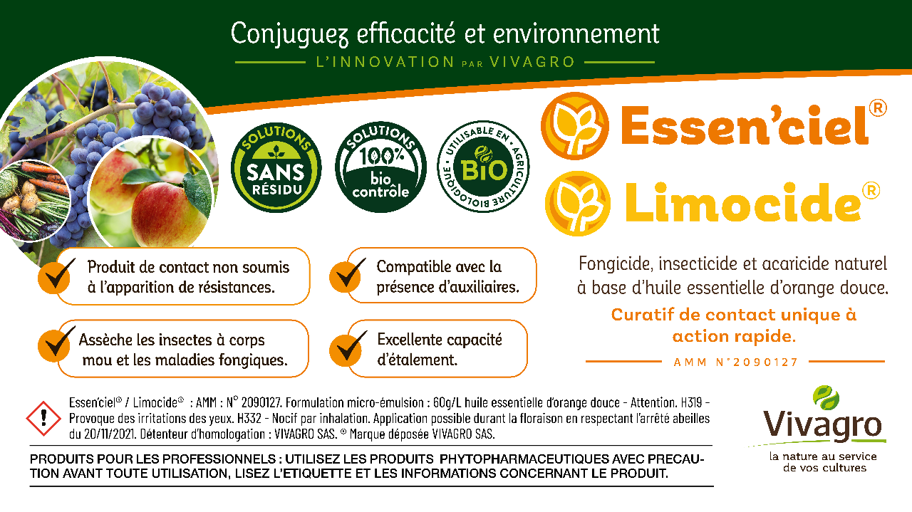 Conforter l'efficacité de la protection insecticide et fongicide avec la solution de Biocontrôle Limocide / Essen'ciel