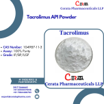 Tacrolimus API | Form: API Powder | CAS : 104987-11-3/109581-93-3 | Grade: IP/BP/USP | | Purity: 100%
