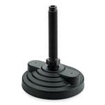 Pieds de machines réglables base en technopolymère, tige en SUPER-technopolymère, disque antivibratoire en PUR