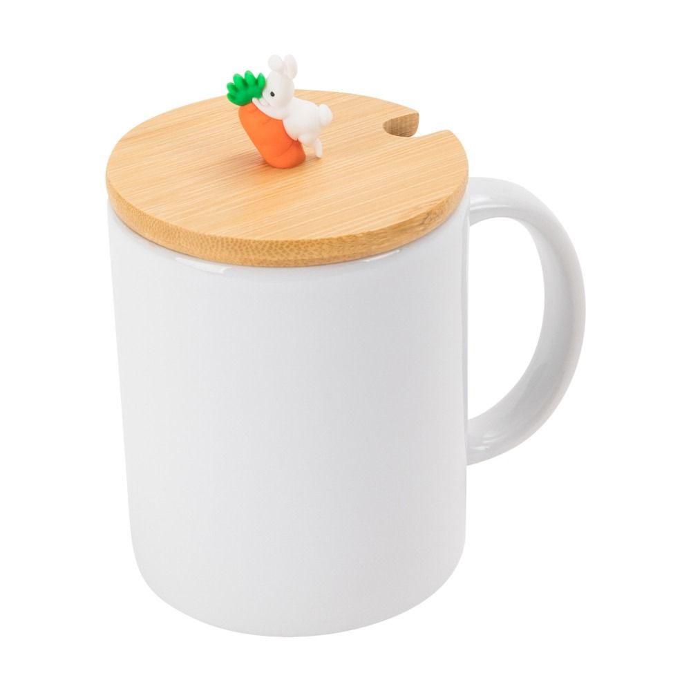 Tampa de Bambu Com Puxador Coelho Para Caneca
