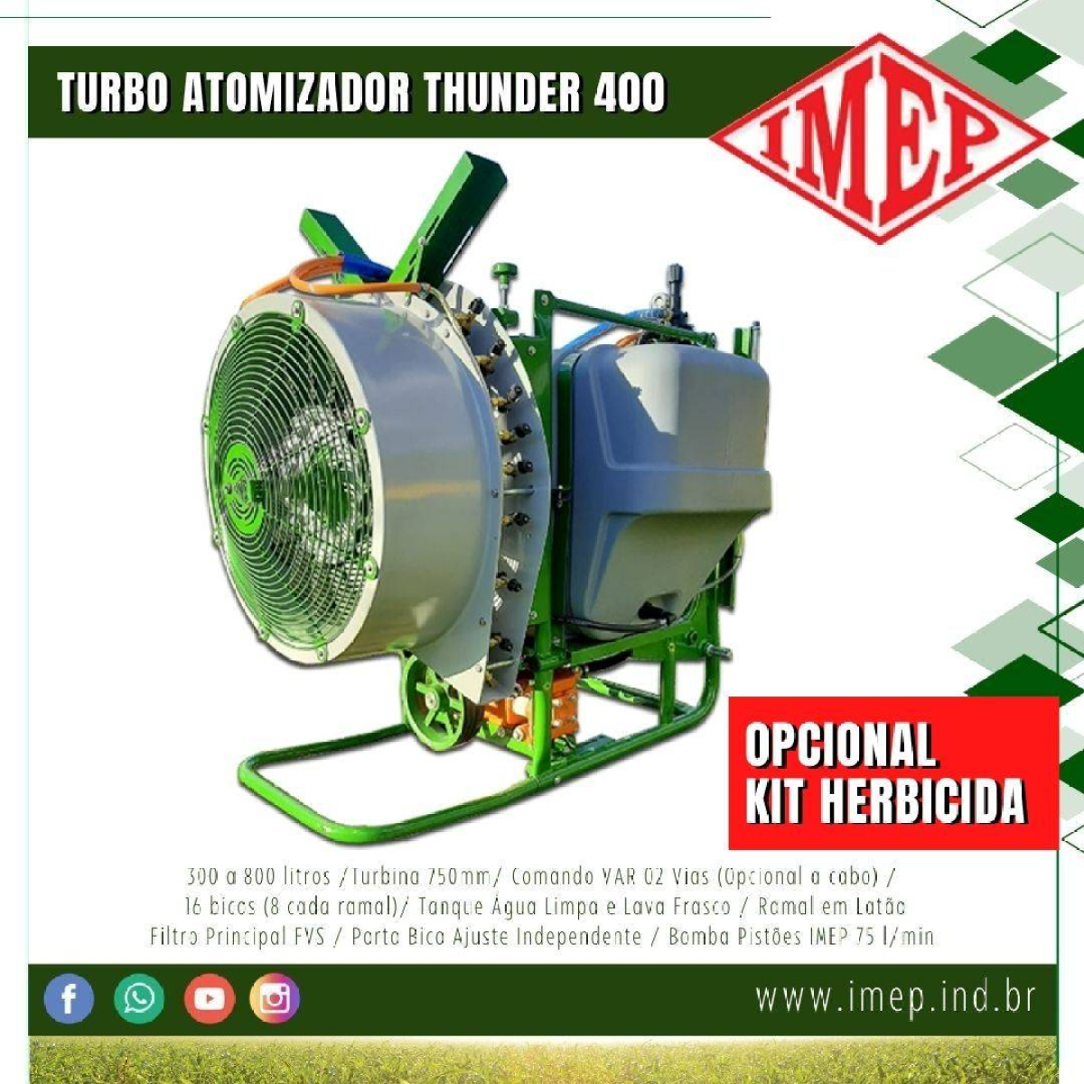 Pulverizador Turbo Atomizador IMEP Thunder 300 a 800 litros (Acoplado)