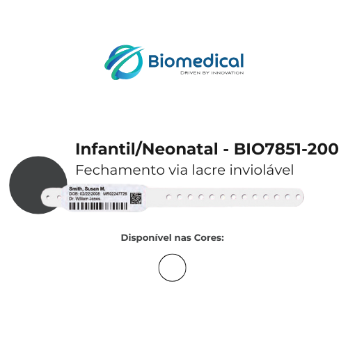 Pulseira de indetificação Código de Barras Infantil/Neonatal - Fechamento lacre