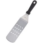 Espátula Perfurada Longa Curva Profissional em Aço Inox c/ Cabo em Polipropileno Preto 35,5 x 7cm WECK