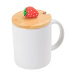 Tampa de Bambu Com Puxador Morango Para Caneca