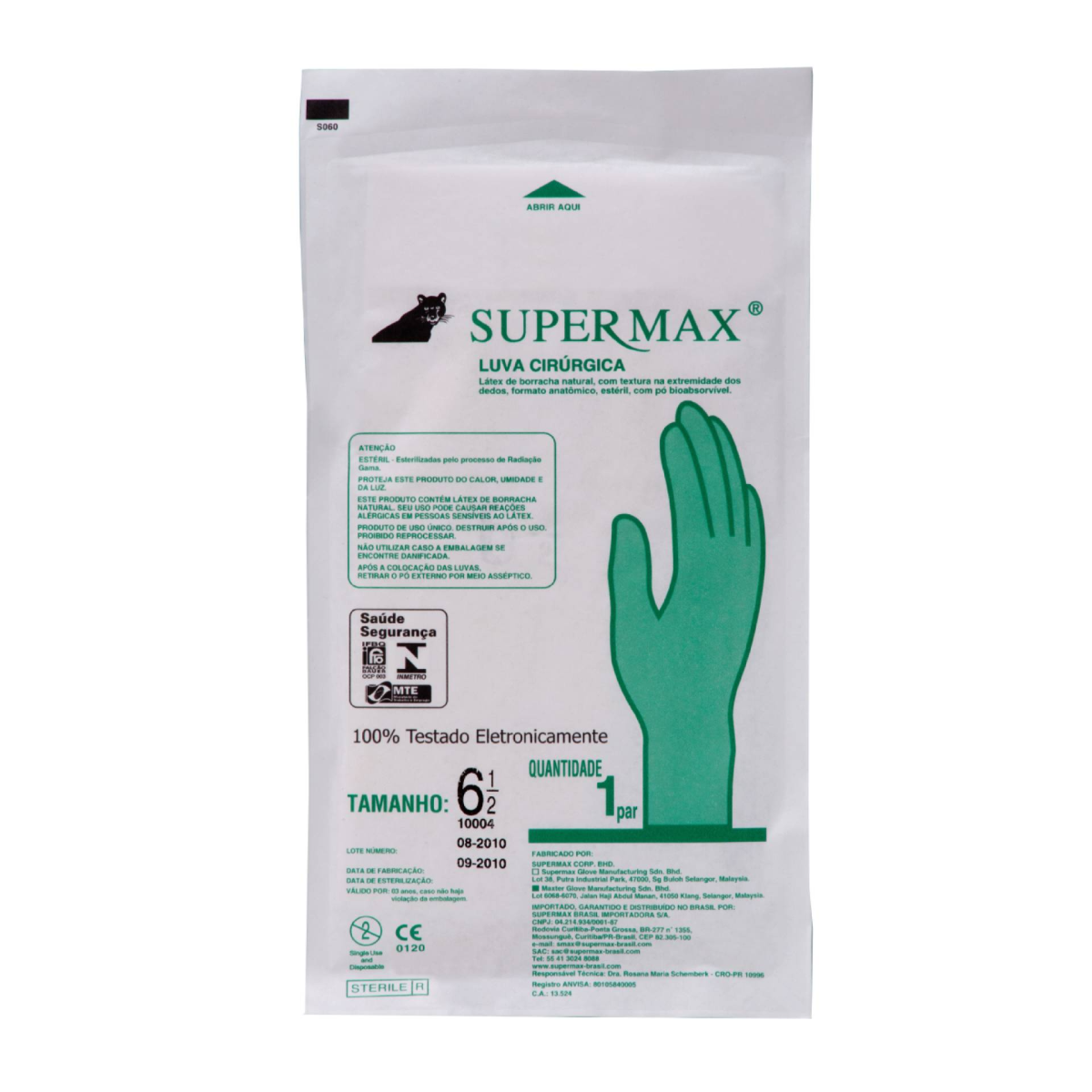 LUVA PARA PROCEDIMENTO CIRURGÍCO SUPERMAX LÁTEX