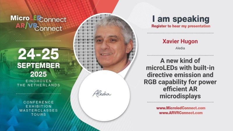 Aledia - A new kind of microLEDs with built-in directive emission and RGB capability for power efficient AR microdisplays