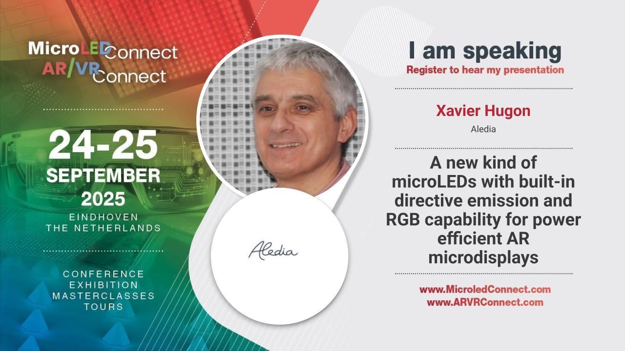 Aledia - A new kind of microLEDs with built-in directive emission and RGB capability for power efficient AR microdisplays