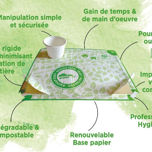 Plateau repas compostable BIOPAP® EASY-GENIUS pour traiteurs et events