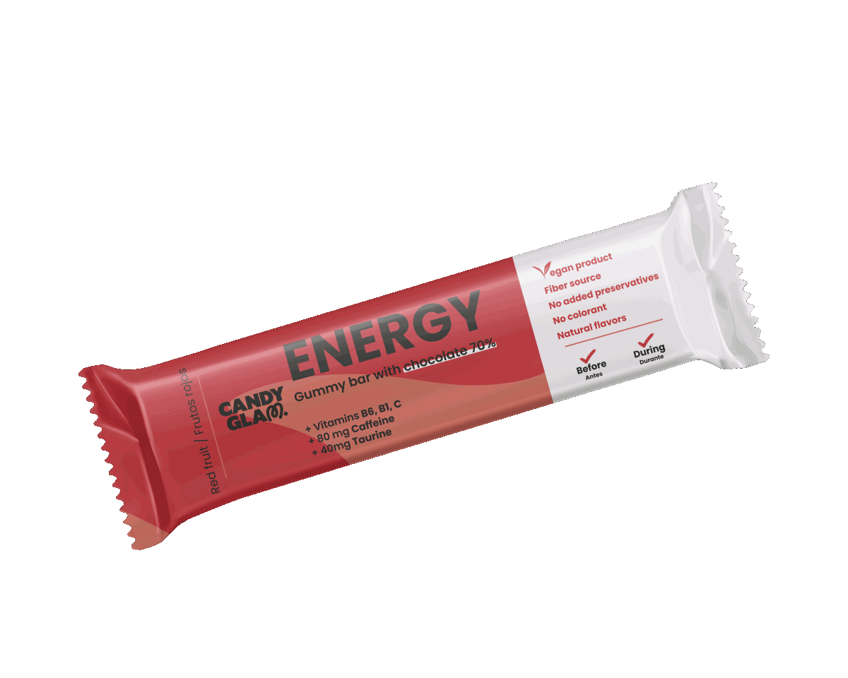 Gummy Energy Bar with 70% Cocoa Dark Chocolate Coating