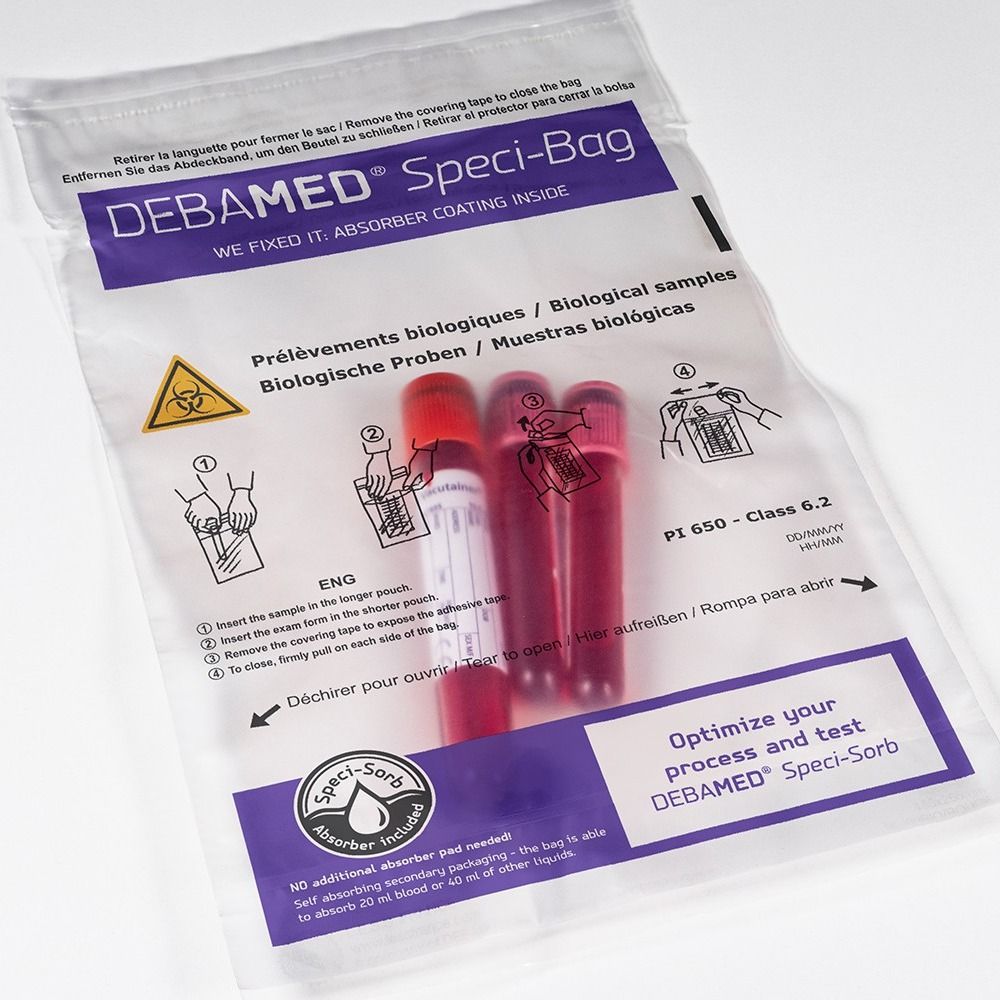 DEBAMED® Speci-Bag with Speci-Sorb Waterproof bag for transporting samples of biological substances.