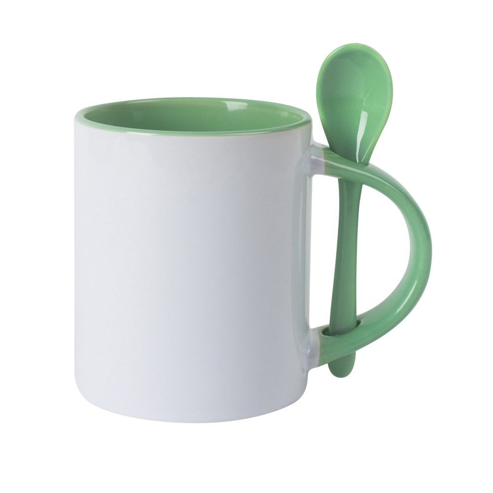 Canecas Para Sublimação de Cerâmica Branca Com Colher E Interior Verde Médio 325ml