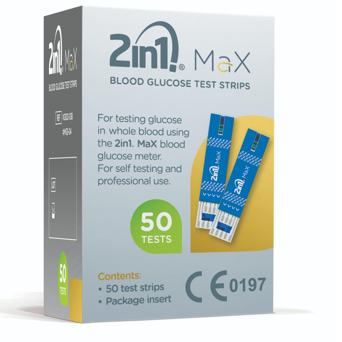 2IN1. MAX TEST STRIPS, 2IN1. INSULINE PEN NEEDLES, 2IN1. GENTLE LANCETS