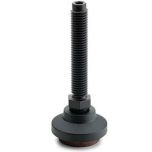 Pieds de machines réglables base en technopolymère, tige en SUPER-technopolymère, disque antivibratoire en PUR