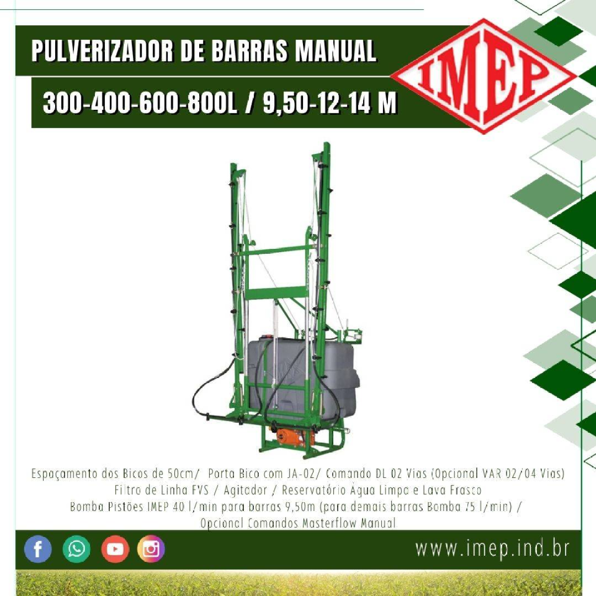 Pulverizador de Barras Manual IMEP MAXX - Acoplado 300/400/600/800l