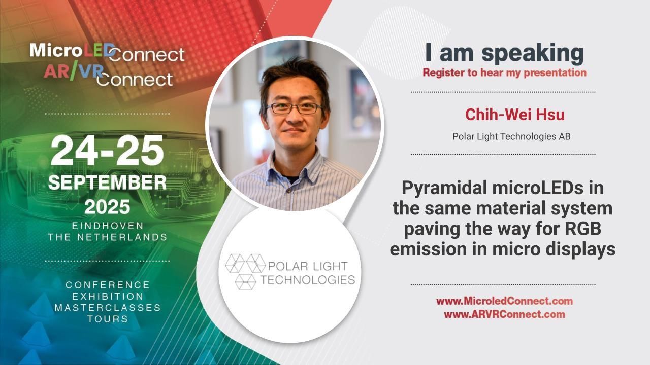 Polar Light Technologies AB - Pyramidal microLEDs in the same material system paving the way for RGB emission in micro displays