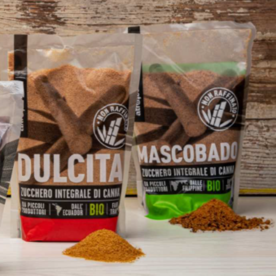 ZUCCHERO DI CANNA INTEGRALE: DULCITA (ECUADOR) e MASCOBADO (FILIPPINE) 500 G o 1 KG e 10 o 25 KG