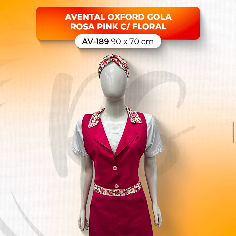 Avental Oxford Gola - Rosa Pink c/ Floral